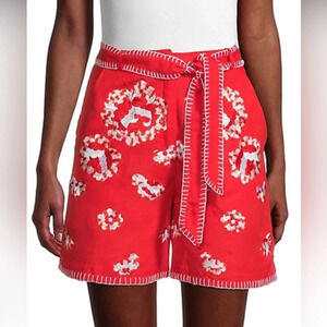 ! All Things Mochi  Embroidered Floral Shorts In Red